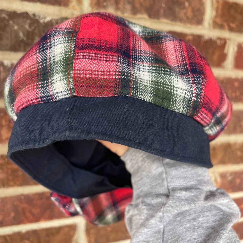 Little Girl’s Justice Plaid Newsboy Cap With Rosette Size M/L